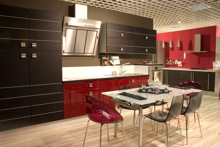 Modern red and black kitchen